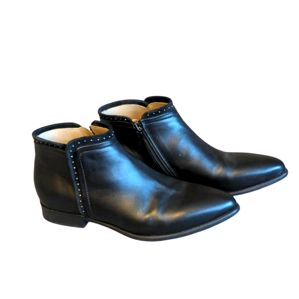 Anthropologie x Italeau 6.5 Studded Leather Ankle Boots $399 Black Made in Italy - Picture 2 of 10